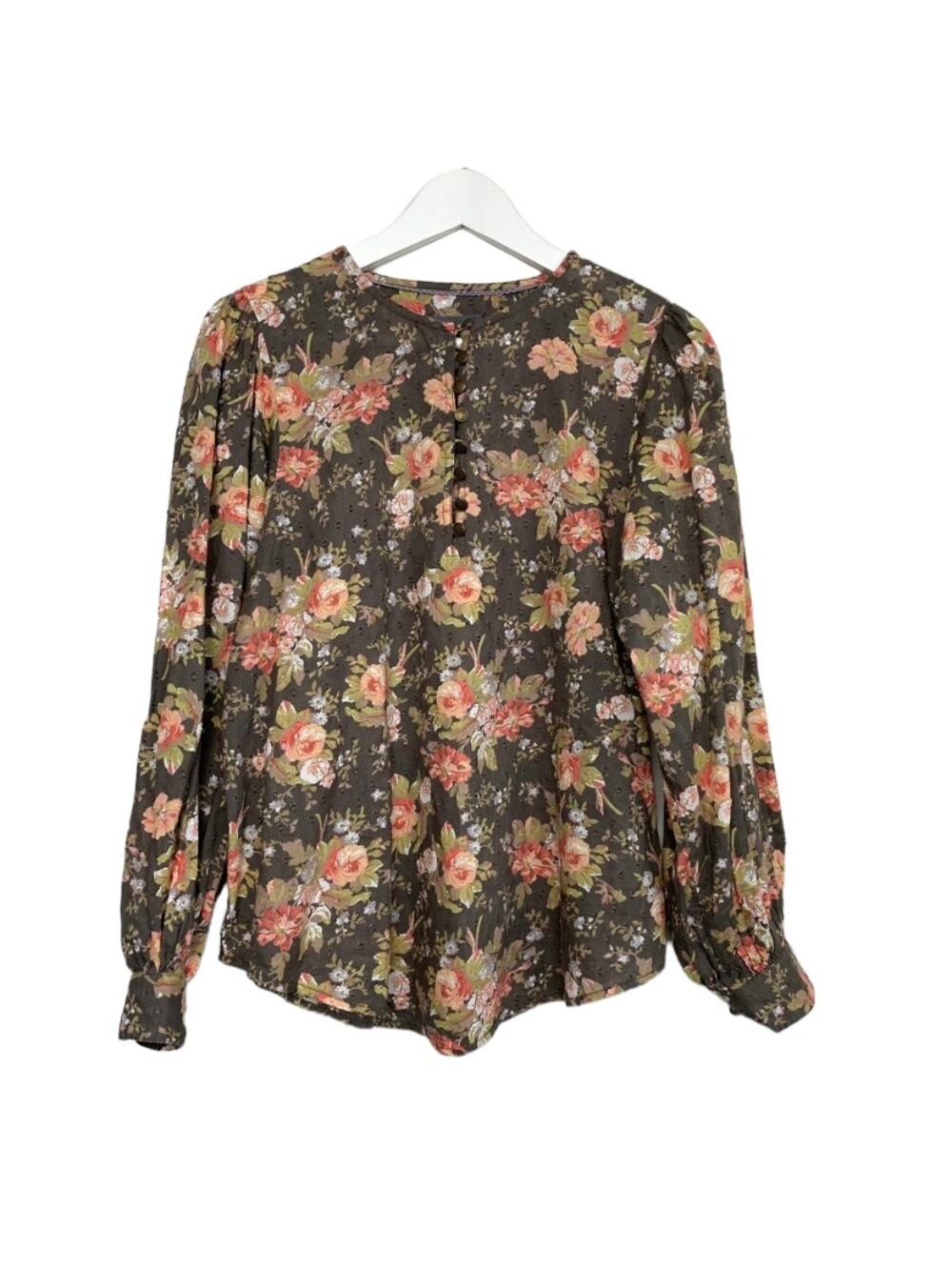 Anthropologie Abiona Floral Button Down Blouse Peasant Boho Cottage Small